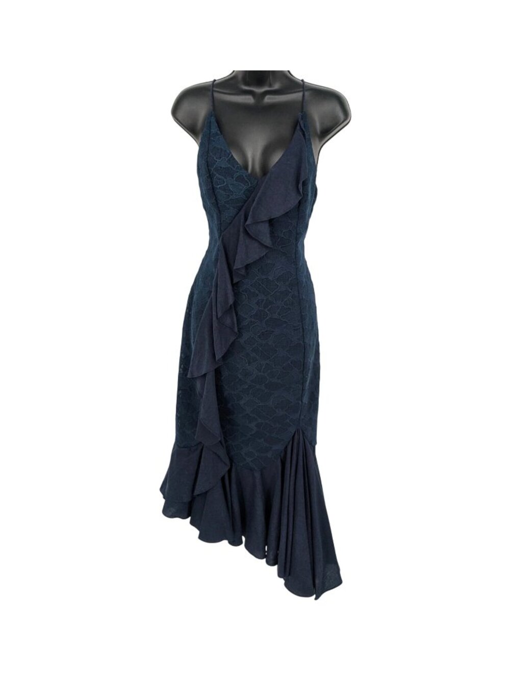 Lace Ruffle Slip Dress Asymmetrical Hem Cocktail Evening Whimsigoth Midi Medium
